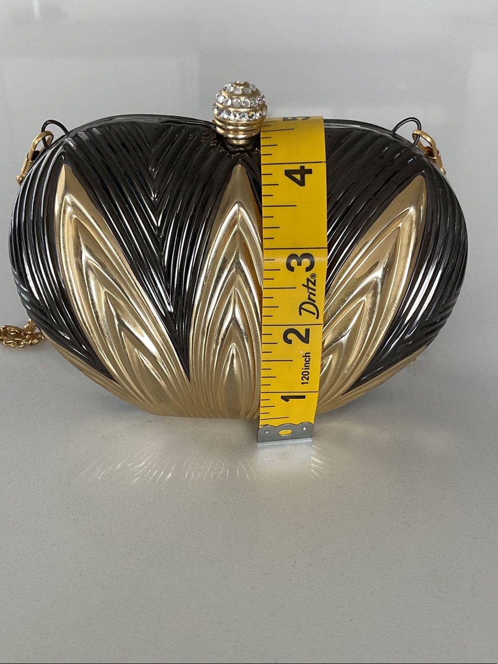 Gold and Black/Charcoal Gray Sculpted Leaf Crossbody Metal Clutch - Women Bags - Picture 10 of 15